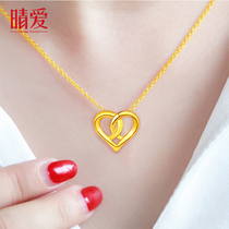 New 24K heart-shaped pendant pure gold necklace female fine clavicle set chain Valentines Day gift to girlfriend