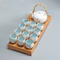 Jun ceramic lifting beam pot simple home Chinese living room tea set teapot tea cup set Zen tea tray set