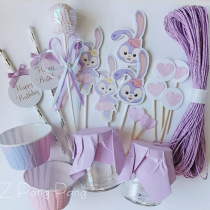 Star rabbit cute bow bear dessert platform Full Moon 100 days birthday party cake decoration plug-in