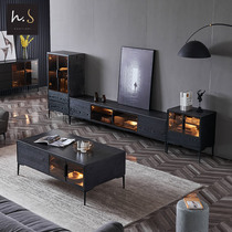 1 6 m STYLE MINIMALIST LIGHT AND LUXURIOUS ROCK PLATE TV CABINET TEA TABLE COMPOSITION SMALL FAMILY LIVING ROOM OAK APPLIQUE LEATHER 2 4 m