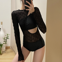 Shikeer 2022 new lace shoulder black sexy hot spring ins Wind long sleeve triangle one-piece swimsuit women