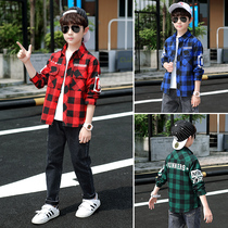 Boys  autumn long-sleeved plaid shirt Childrens net red fried street thin jacket in the big child spring and autumn casual shirt