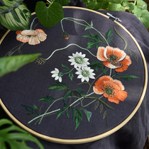  Poppy beauty handmade DIY creative European embroidery Home fabric embroidery Self-embroidery sofa pillow material package kit