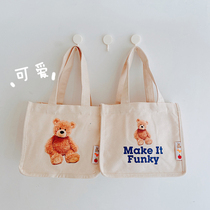 ins Wind bear cartoon canvas bag tote bag girl heart student shoulder bag lunch box lunch bag with rice bag