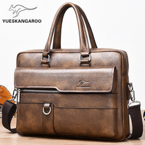 Lesen Kangaroo Masculine Bag Genuine Leather Handbag Men Business Casual Cow Leather Briefcase Computer Bag Single Shoulder Inclined Satchel Wave