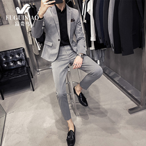  Rich bird spring and autumn small suit mens suit youth casual Korean slim suit Two wedding groom dresses