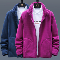 Double-sided coral fleece fleece jacket womens thick hooded fleece jacket mens clothes autumn and winter fleece plus velvet top