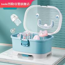 Baby bottle storage box portable large baby tableware milk powder storage box drain with lid dustproof drying rack