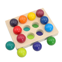 Monteshi teaching aids wooden 12 color ball matching game children early education puzzle baby Learning color cognition toy