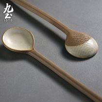 Jiu Tu handmade vintage coffee spoon spoon Japanese ceramic long handle coffee spoon Small spoon Creative mixing spoon