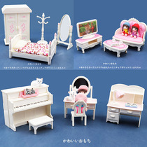 Cute doll house mini furniture living room bedroom bed desk dressing table piano miniature model house decoration