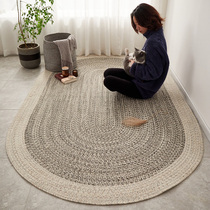 sk Hand-woven Nordic modern minimalist study bedroom coffee table mat living room solid color oval carpet bedside blanket