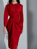 Cerfmia small deer Mya streaming light small crowdsourced design strap acetate satin long sleeve dress superior everyday wear
