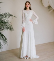 Korean spring and summer lawn wedding small tailing light wedding dress long sleeve lace out of the door yarn Super fairy simple welcome yarn