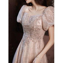 High-end light luxury heavy industry evening dress 2021 new fairy dream student host long dress banquet temperament summer