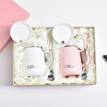 Pink gift box pair of cups set Ceramic mug with lid spoon Wedding wedding gift couple a pair of water cups