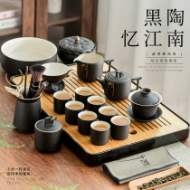 High-end black pottery kung fu tea set home living room ceramic teapot teacup light luxury office with high-end gifts