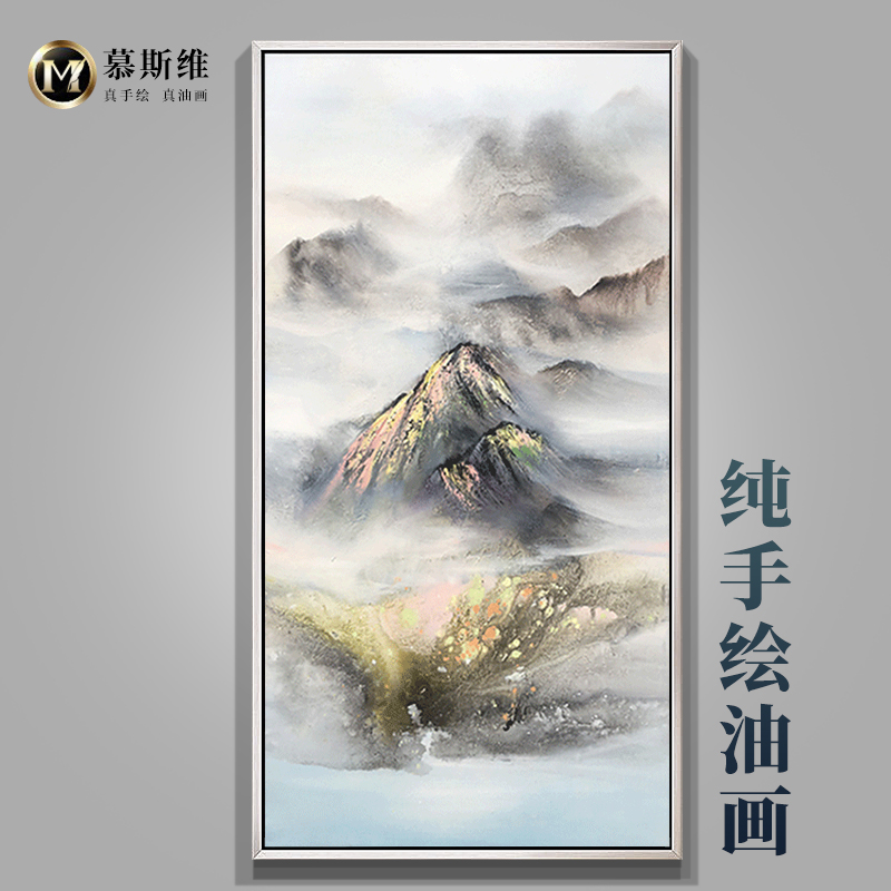 Muscat's pure hand-painted landscape abstract oil painting concise modern Chinese porch corridor decorative painting Spring Yishan