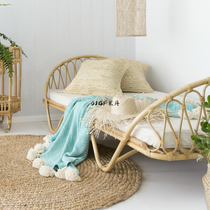 BJGF Japanese Southeast Asian style bed and breakfast lunch break rattan bed Imported Indonesian rattan woven bed Children rattan woven furniture