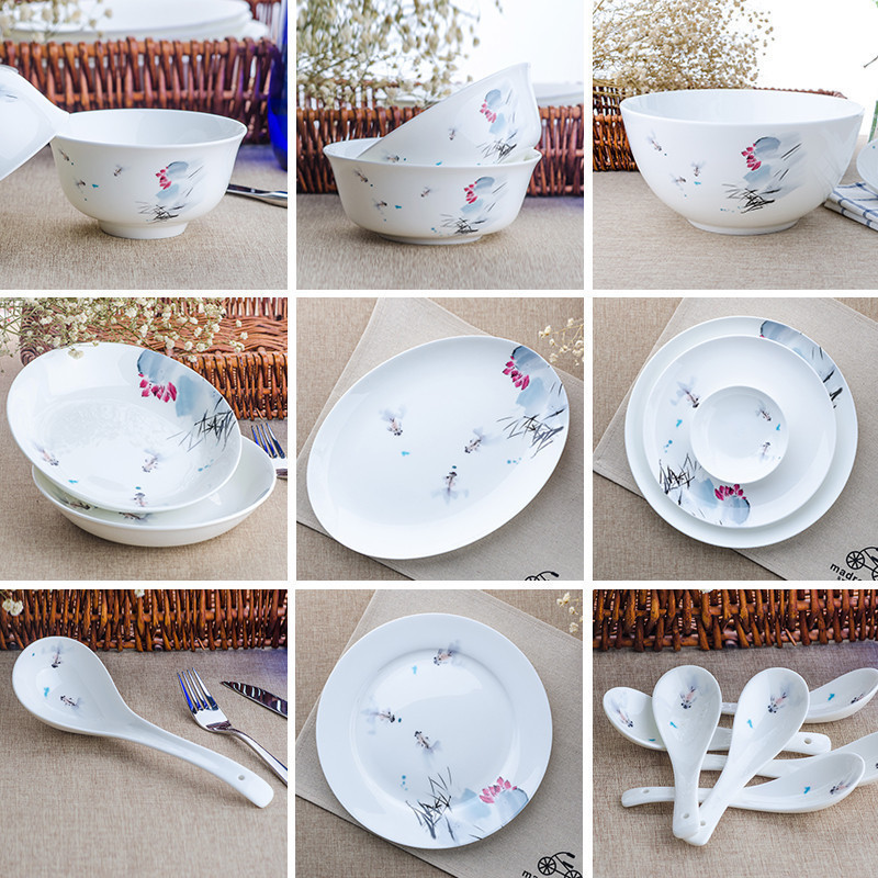 Reona/REONE Lotus Wind Whisper Series DIY Bone Porcelain Tableware, Bowl and Plate Combination, Bowl and Plate, Porcelain and Ceramic Chopsticks