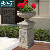 Stone Flower Bowl Eurostyle Stone Sculpture Flower Pot Flower Bowl Natural Stone Granite Outdoor Ground Flower Pot Marble Customize
