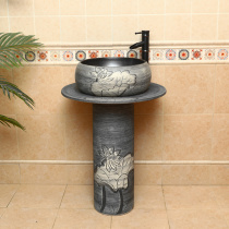 Outdoor wash basin balcony column basin vertical column basin household ceramic floor-standing retro yard pool villa