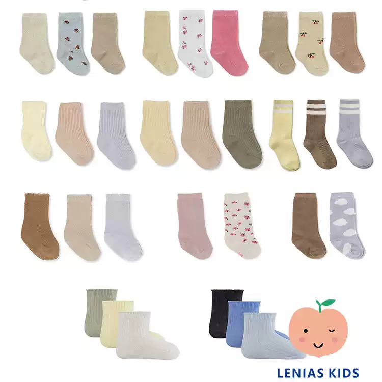 leniasLN家Konges22SS春夏 儿童纯色碎花运动中筒短筒袜