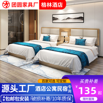 Hotel furniture bed standard room full set of fast hotel bed apartment TV cabinet home stay rental table and chair manufacturers customized
