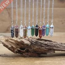 Natural Stone Hexagonal Point Pendants Necklaces Healing Cry