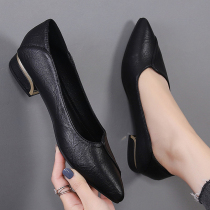 Hong Kong leather single shoes womens flat 2021 new thick heel soft sole comfortable work shoes spring and autumn soft leather womens shoes