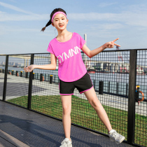 Girls short sleeve quick-drying suit summer childrens fitness clothing yoga clothing girls summer running sportswear set