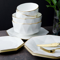 Jingdezhen bone porcelain gold edge modern tableware dishes set European dishes home Nordic light luxury high-end simple