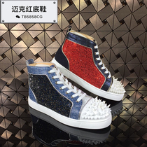  2021 new clfj high-top red diamond mens shoes couple rivet red soled shoes white diamond plate shoes full rhinestone womens shoes