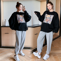 Pregnant womens autumn coat out autumn fashion Net red pregnant womens suit loose sweater casual pants Spring and Autumn New