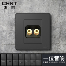 Chint 86 black dark gray two-hole audio speaker head interface four-digit audio socket socket panel concealed