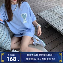 The correct version of the high-quality Amit shirt embroidery peach heart A large love half-sleeved round neck 2021 new mens and womens short sleeves