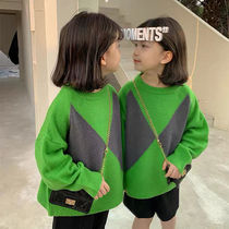 Little chirp goo 2021 new product~Girls foreign style family green sweater Baby girls fashion casual sweater tide 3