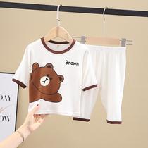 Baby suit thin air-conditioned clothes Boys and girls swimsuit childrens summer new three-point sleeve set breathable pajamas