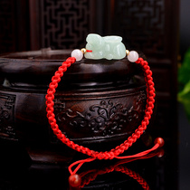Natural a goods jade three-dimensional rabbit bracelet Myanmar jade rabbit hand string jade 12 zodiac rabbit red rope bracelet