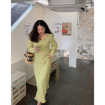 Dazi Gold Big Branch Love Print Dress Spring Dress 2022 New Fat Mm Plus Size Womens Slim Long Skirt
