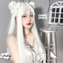  Wig female long hair summer natural simulation full head cover type fluffy face repair Lolita white long straight hair jk hairstyle set
