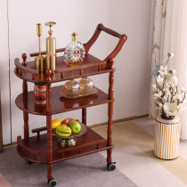 Solid wood mobile dining car Multi-function tea car Household kitchen shelf wine car Three-layer cart dining side car