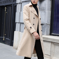 Autumn mens Korean version of the long knee trench coat youth English style loose long mens coat casual coat