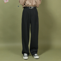 Branches small buds 2021 spring and autumn high waist loose slim hanging long mop pants trousers black suit women