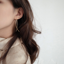 (Fan degree) S925 silver needle temperament cross elegant earrings female long tassel suitable for round face earrings