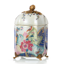 European high-grade ceramic inlaid copper home jar with lid decoration villa wine cabinet jewelry storage storage jar ornaments