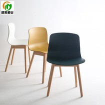 Log foot dining chair PP plastic seat Easy to clean white dining chair Oak foot study office chair Nordic computer