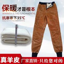 Winter fur men leather pants sheepskin warm leather pants sheep shearing middle-aged and elderly high-waisted wool trousers