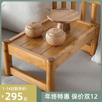 Solid Wood tea table log kang table Kang several tatami wooden bay window balcony home Cypress outdoor small square table