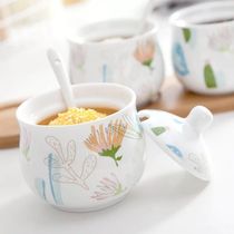 Creative ceramic seasoning jar three-piece set of chili oil condiment box taste salt five-spice powder bottle jar with spoon base